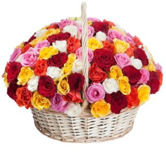 51 colorful roses in the basket | Flower Delivery Blagoveshchensk